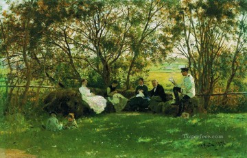  1876 Pintura - en un banco de césped 1876 Ilya Repin